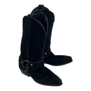 Vittorio Ricci Black Suede Studded Women's Cowgirl Boots Size 6.5